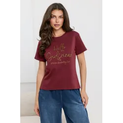 T-shirt z ozdobnym napisem z koralikami