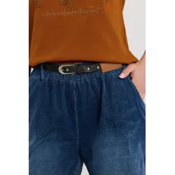 Jeansowe spodnie wide leg z gumką w pasie i paskiem
