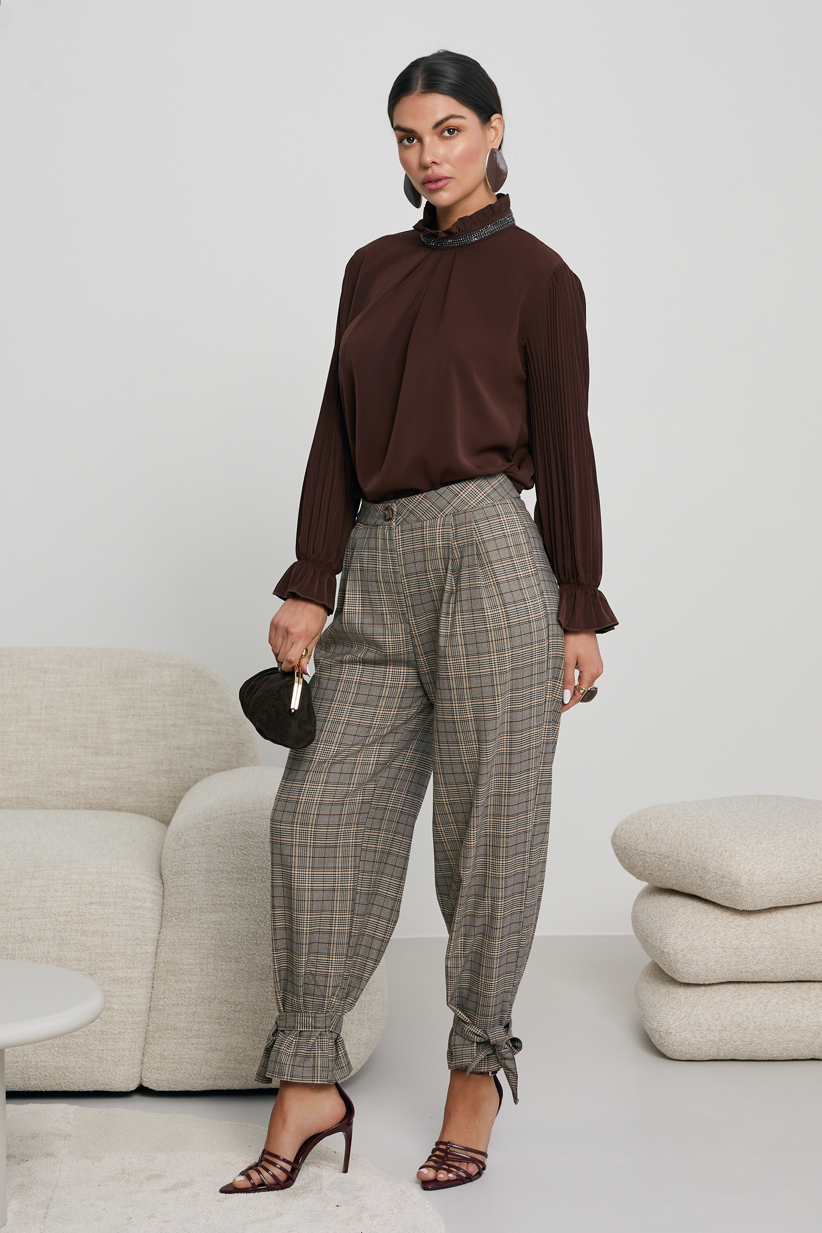 SPODNIE W KRATĘ Z WIĄZANIAMI