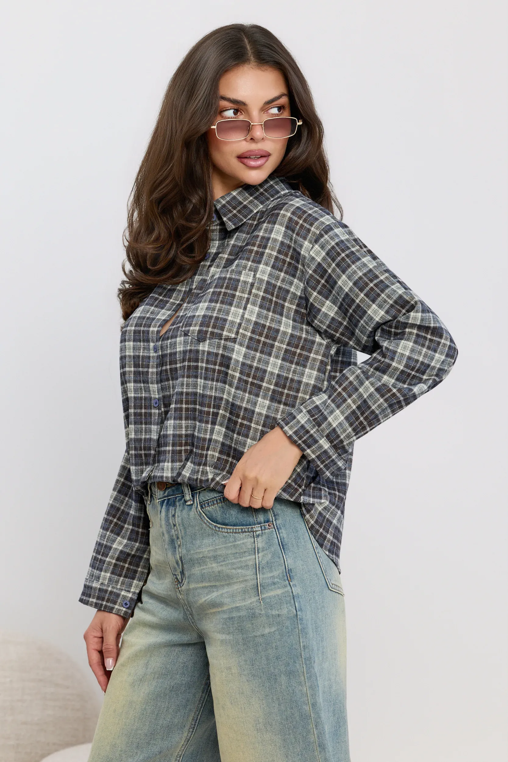 Koszula w kratę oversize z kieszenią