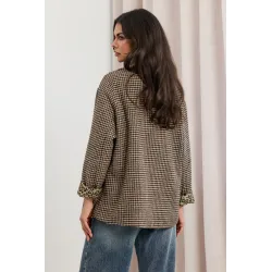 Marynarka oversize w pepitkę z mankietami w panterkę