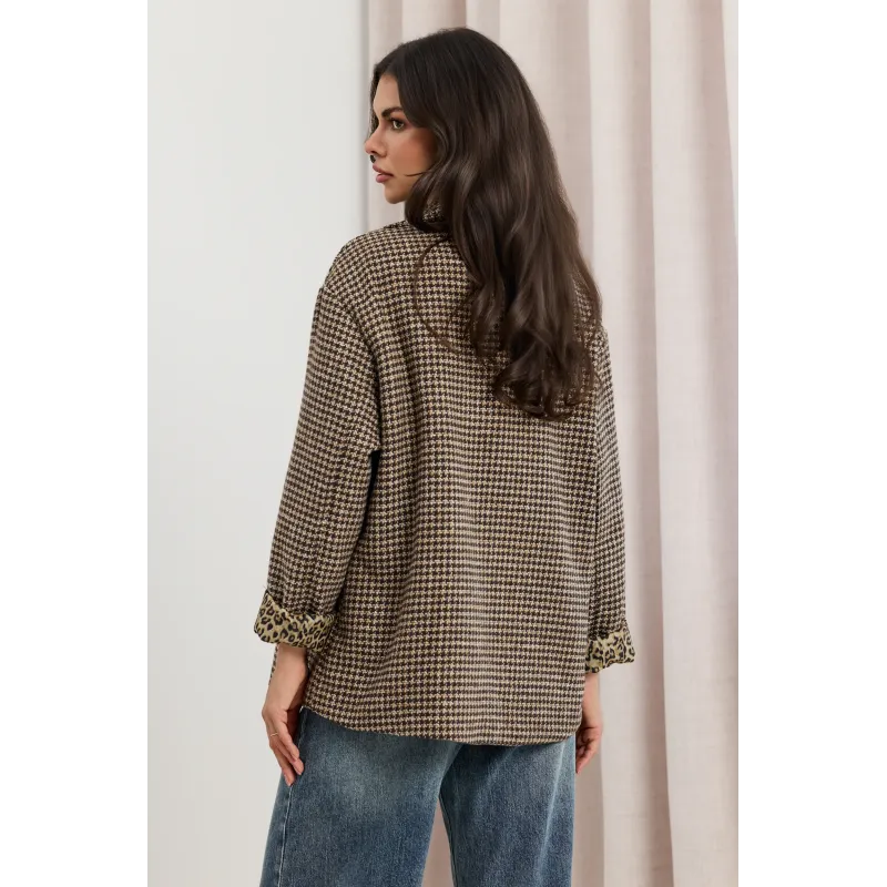 Marynarka oversize w pepitkę z mankietami w panterkę