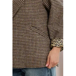 Marynarka oversize w pepitkę z mankietami w panterkę