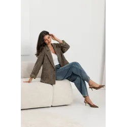 Marynarka oversize w pepitkę z mankietami w panterkę