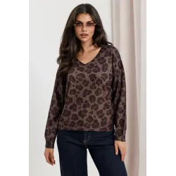 Dzianinowy sweter w panterkę z dekoltem V