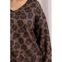 Dzianinowy sweter w panterkę z dekoltem V