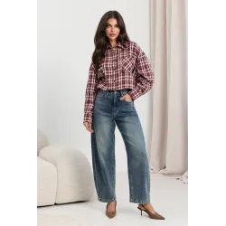 Koszula oversize w kratę z ozdobnymi przypinkami