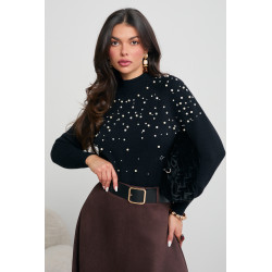 SWETER Z PEREŁKOWO-KRYSZTAŁOWYM ZDOBIENIEM
