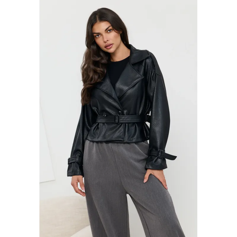 Kurtka ramoneska z ekoskóry z paskiem