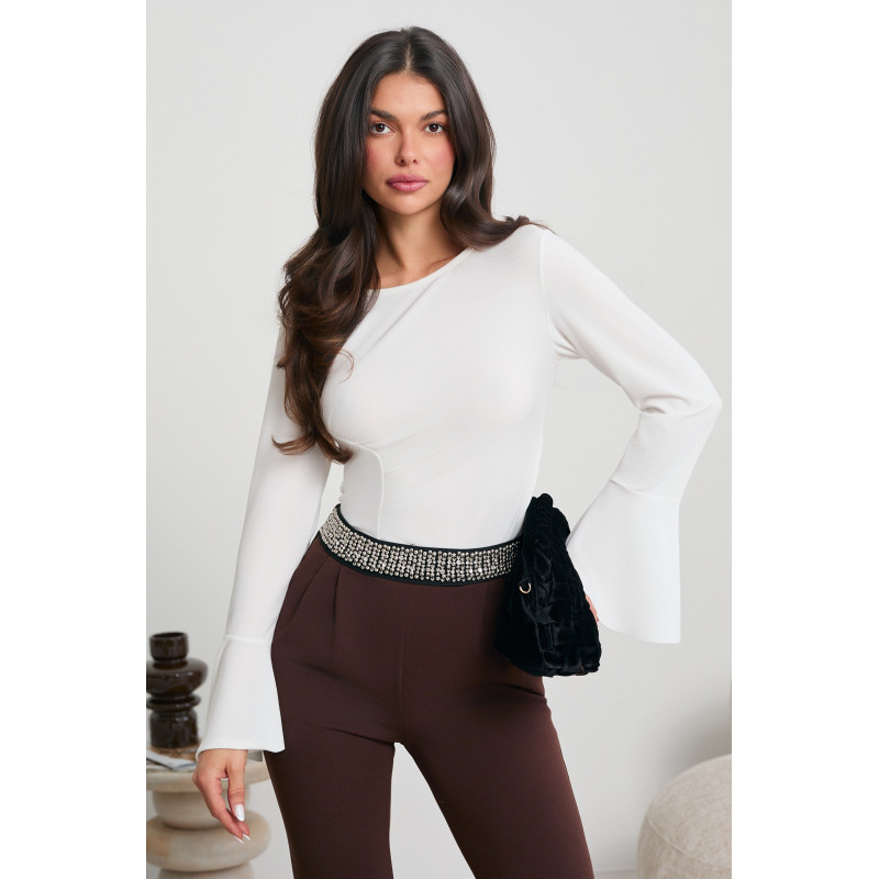 ASYMETRYCZNA BLUZKA Z ROZSZERZANYMI RĘKAWAMI