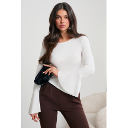 ASYMETRYCZNA BLUZKA Z ROZSZERZANYMI RĘKAWAMI