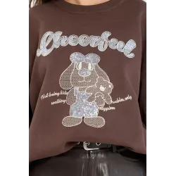 Oversize'owa bluza z nadrukiem z cekinami