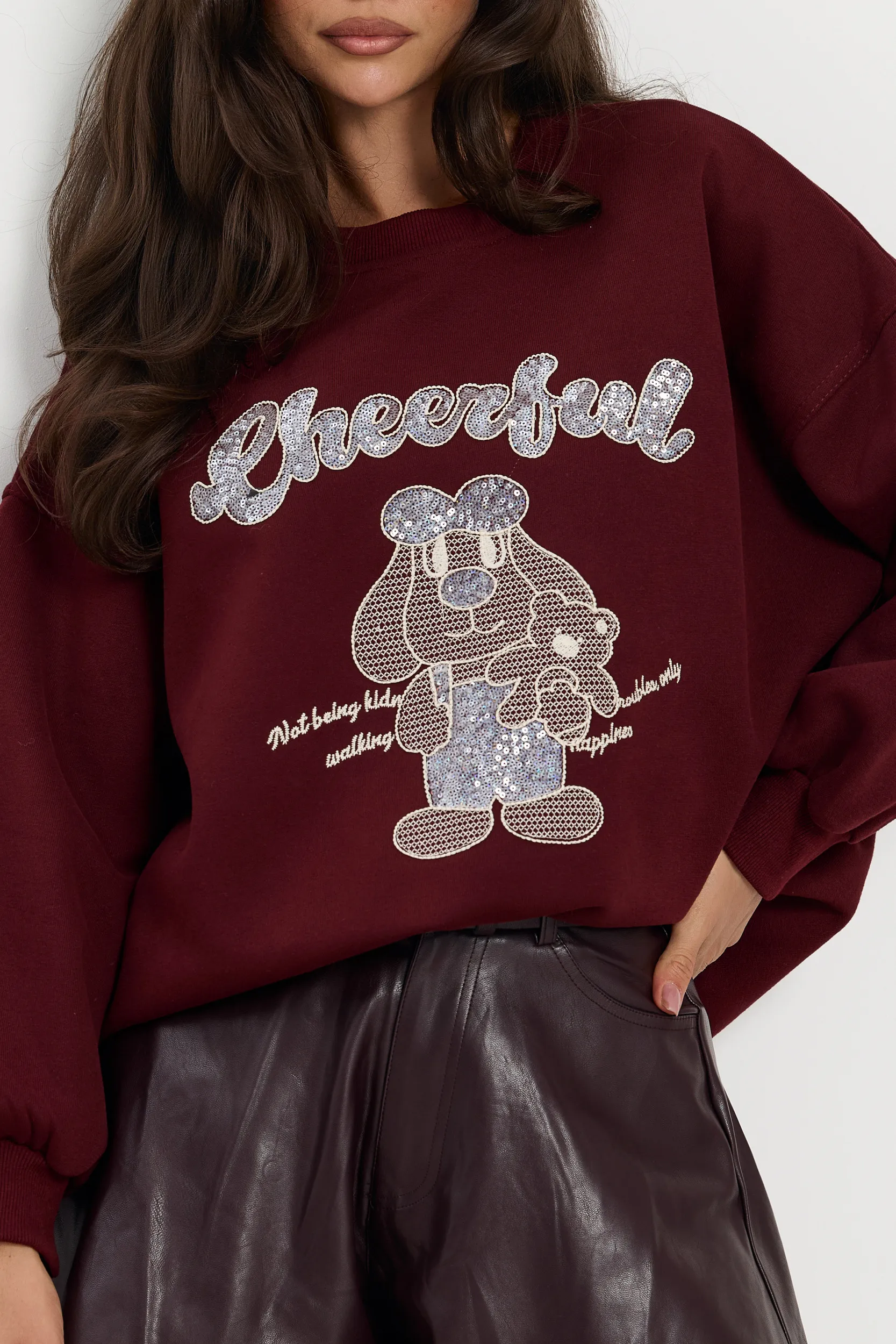 Oversize'owa bluza z nadrukiem z cekinami