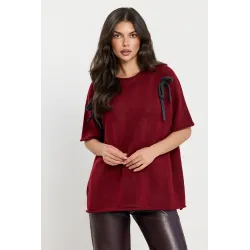 Sweter oversize z krótkim rękawem i ozdobnymi kokardami