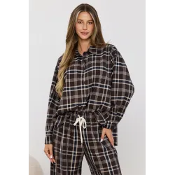 Koszula oversize w kratę z klasycznym kołnierzykiem