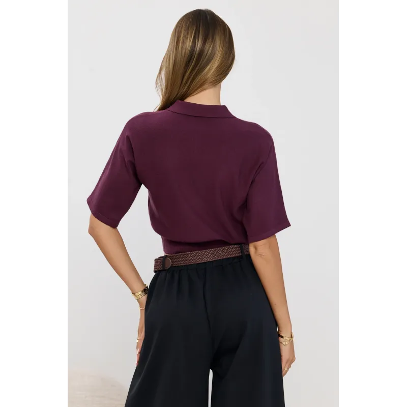 Krótki sweter z kołnierzykiem polo