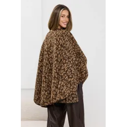 Wzorzyste poncho w panterkę z frędzlami