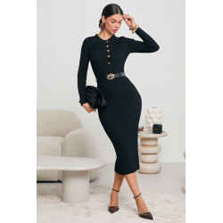 PRĄŻKOWANA SUKIENKA Z KOŁNIERZYKIEM