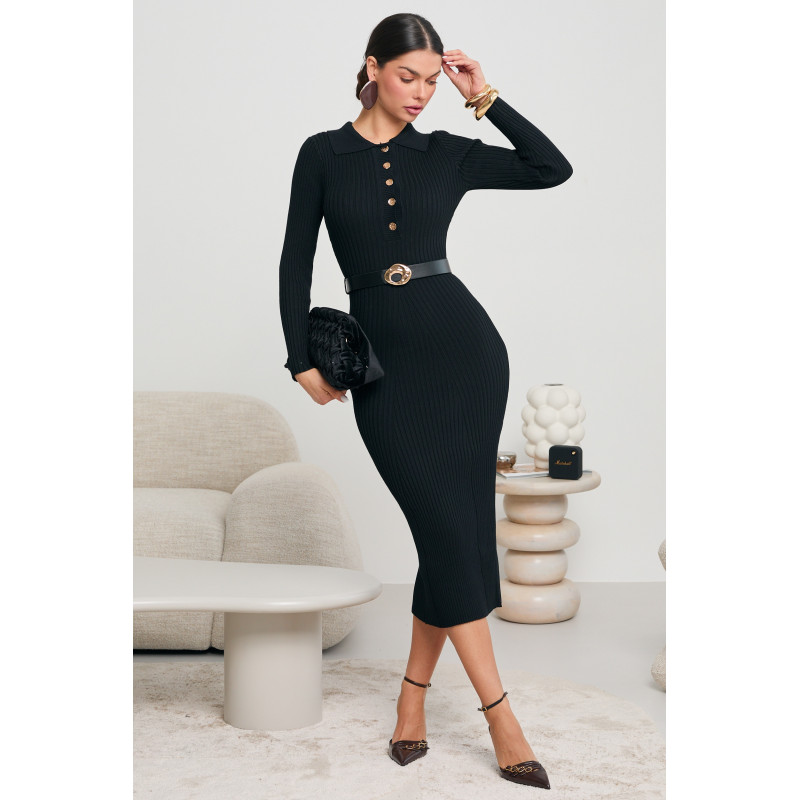 PRĄŻKOWANA SUKIENKA Z KOŁNIERZYKIEM