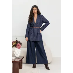 Jeansowa marynarka oversize z paskiem w talii