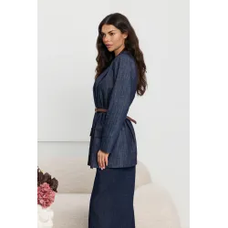 Jeansowa marynarka oversize z paskiem w talii