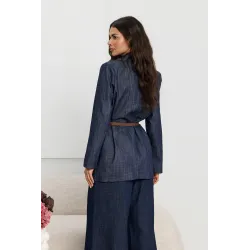 Jeansowa marynarka oversize z paskiem w talii