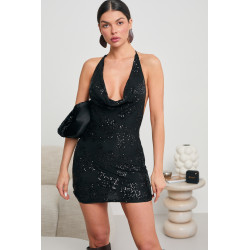 CEKINOWA SUKIENKA HALTER Z ODKRYTYMI PLECAMI