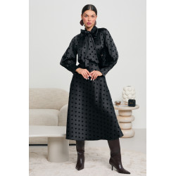 SATYNOWA BLUZKA W GROCHY Z WIĄZANIEM