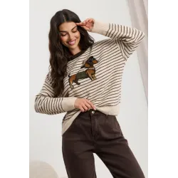 Sweter w paski z aplikacją jamnika