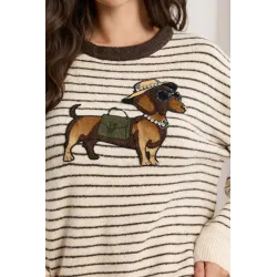 Sweter w paski z aplikacją jamnika