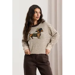 Sweter w paski z aplikacją jamnika