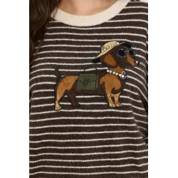 Sweter w paski z aplikacją jamnika