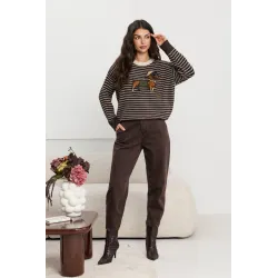 Sweter w paski z aplikacją jamnika