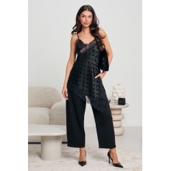 ASYMETRYCZNY TOP SATYNOWY W GROCHY Z KORONKĄ