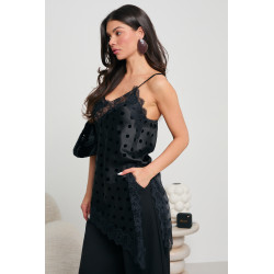 ASYMETRYCZNY TOP SATYNOWY W GROCHY Z KORONKĄ