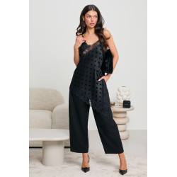 ASYMETRYCZNY TOP SATYNOWY W GROCHY Z KORONKĄ