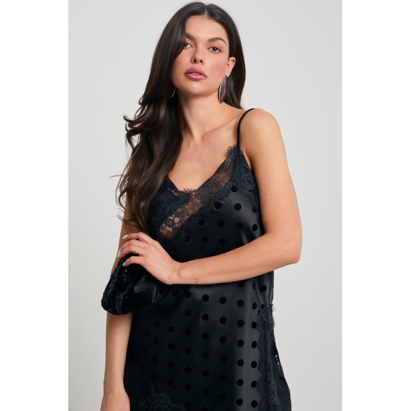 ASYMETRYCZNY TOP SATYNOWY W GROCHY Z KORONKĄ