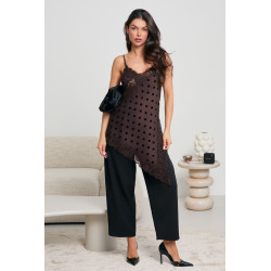 ASYMETRYCZNY TOP SATYNOWY W GROCHY Z KORONKĄ