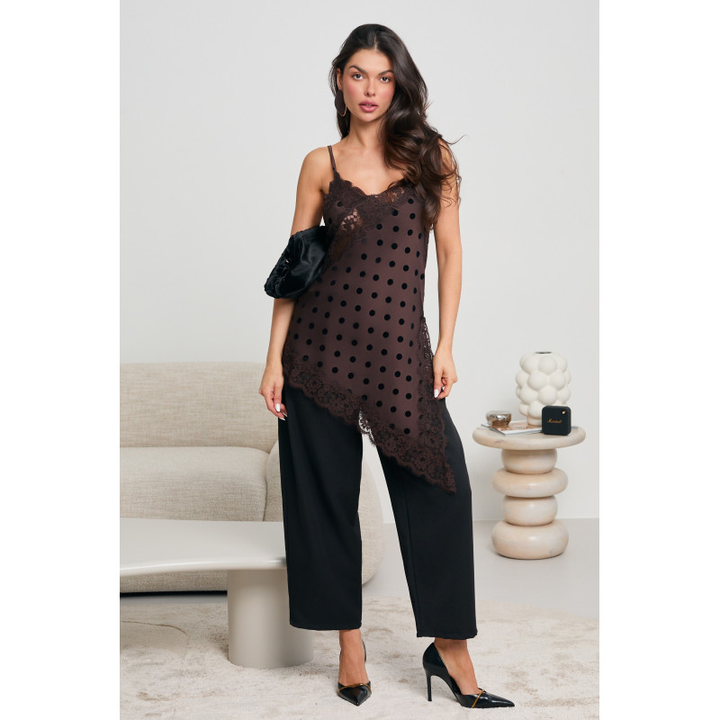 ASYMETRYCZNY TOP SATYNOWY W GROCHY Z KORONKĄ