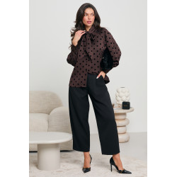 SATYNOWA BLUZKA W GROCHY Z WIĄZANIEM