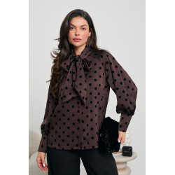 SATYNOWA BLUZKA W GROCHY Z WIĄZANIEM