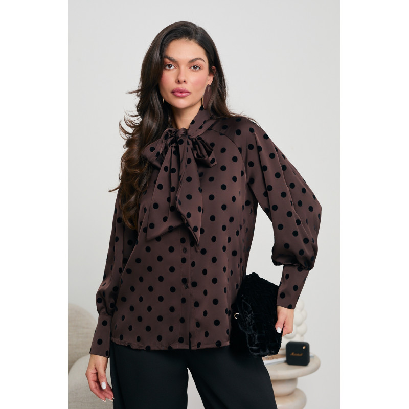 SATYNOWA BLUZKA W GROCHY Z WIĄZANIEM