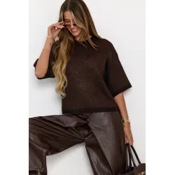 Sweter oversize z krótkim rękawem i cekinami
