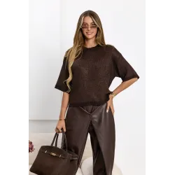 Sweter oversize z krótkim rękawem i cekinami
