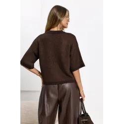 Sweter oversize z krótkim rękawem i cekinami