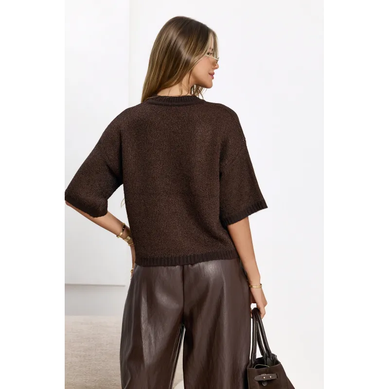 Sweter oversize z krótkim rękawem i cekinami