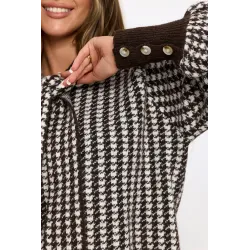 Sweter w pepitkę z wiązaniem przy szyi