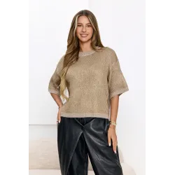 Sweter oversize z krótkim rękawem i cekinami