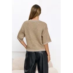 Sweter oversize z krótkim rękawem i cekinami