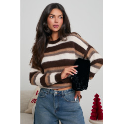 SWETER Z PUSZYSTEJ DZIANINY W PASY